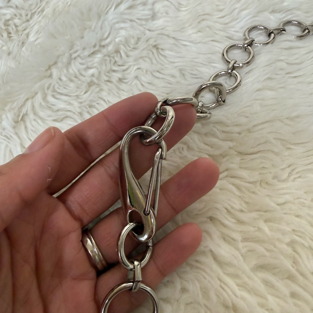 Vintage 90's Y2K Heavy Chunky Chain Waist Belt Silver O-ring Circle Link Adjusta - Picture 4 of 11